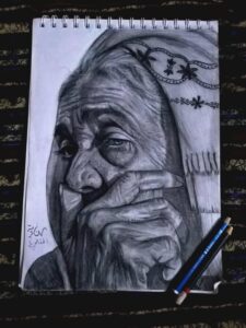 لوحة بقلم فحم رسم نادية المفلحي